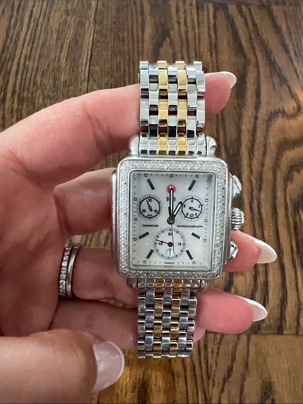Michele Two-Tone Silver and Gold Square Chronograph Watch - Picture 4 of 6